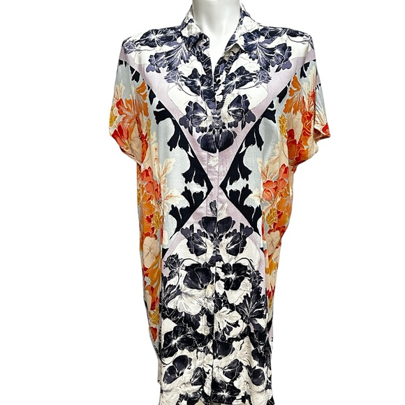 Anthropologie Maeve Hibiscus Bloom Oversized Shirt Dress - Picture 3 of 10